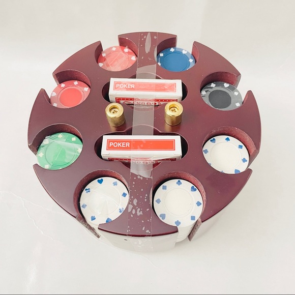 BryBell Poker Chips Set in Wood Carousel Case ( Casino Party).. - Picture 2 of 5